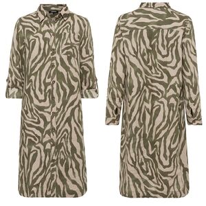 Olsen Sage Zebra Print Linen Shirt Dress XL 16
